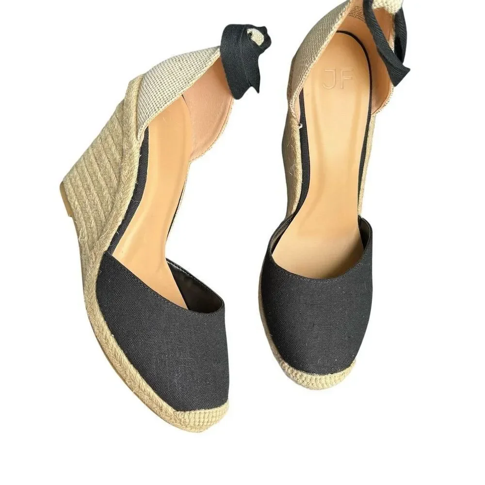 JustFab Women's Black Espadrille Wedge Sandals Size 9.5 Ankle Tie